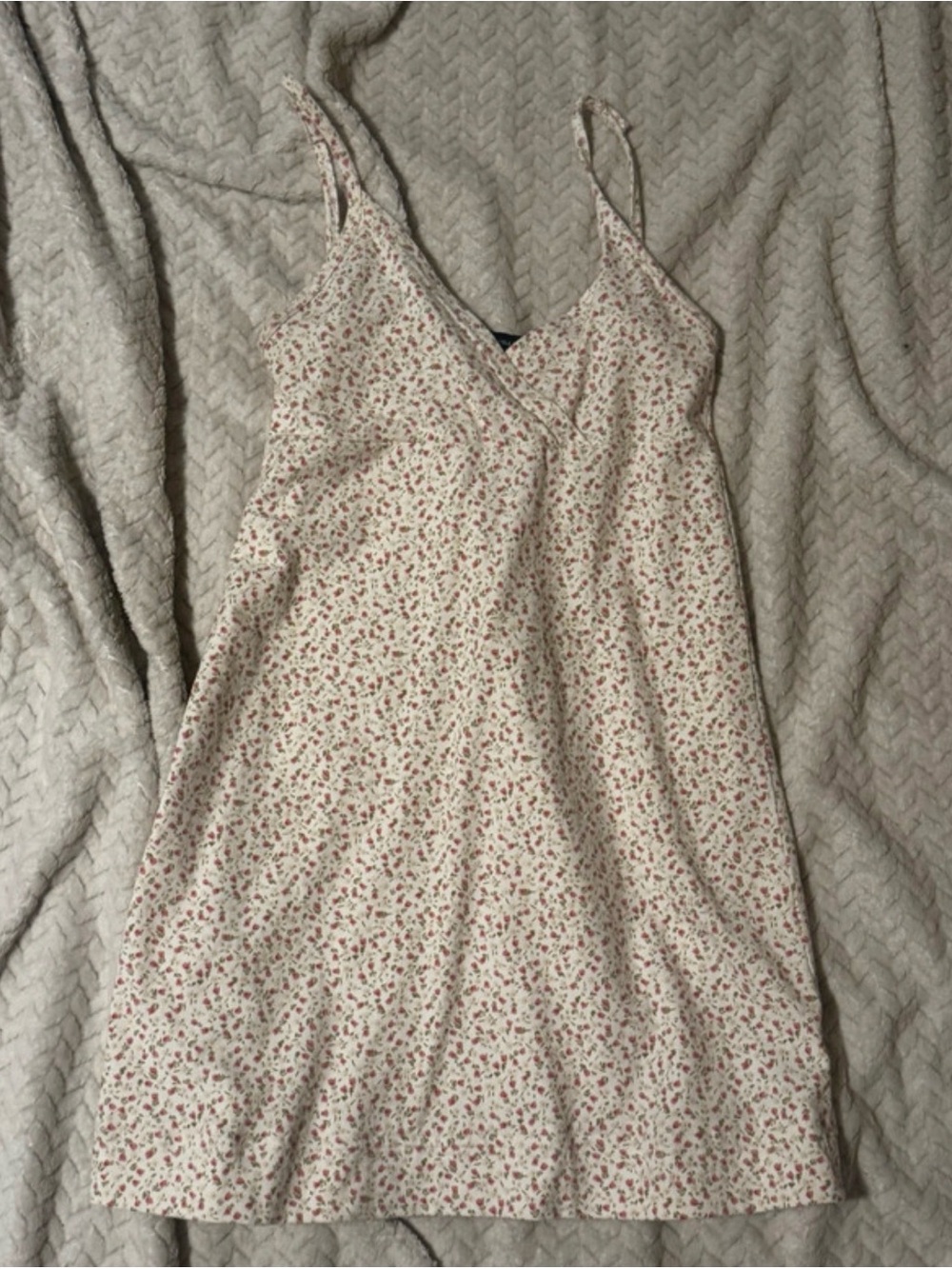 Brandy Melville Cream Slip Dress with Pink Floral Print